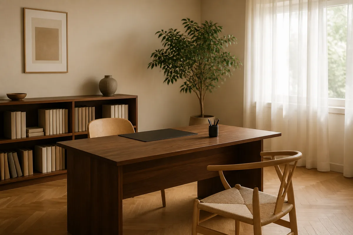 Cabinet médical avec un bureau et une chaise vide près d&rsquo;une fenêtre