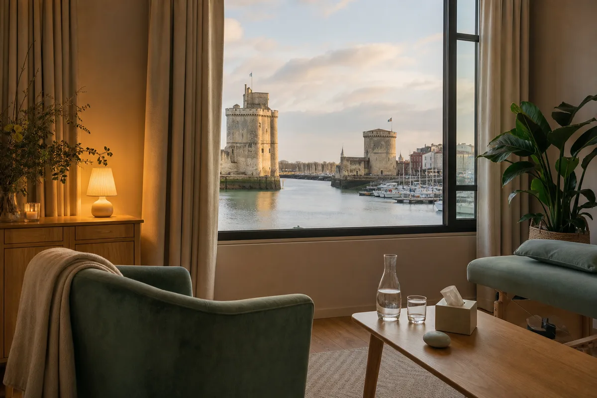 Vue du vieux port de La Rochelle sous une lumière douce de fin d’après-midi